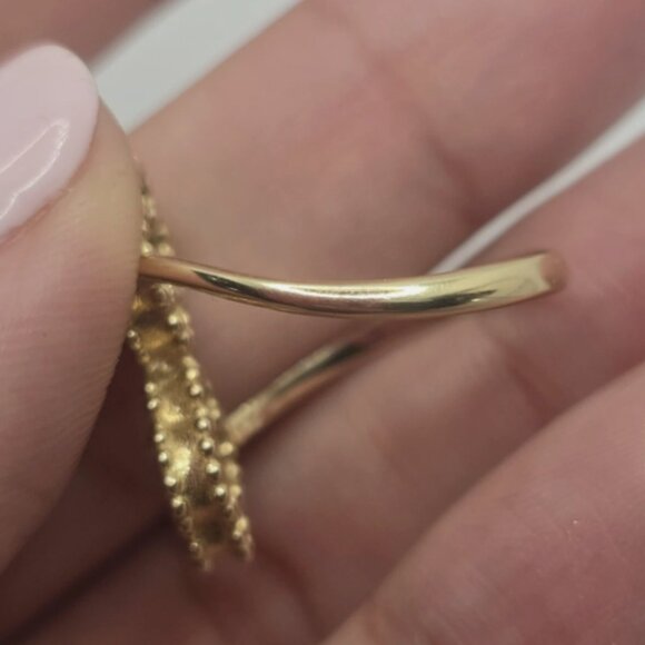 14k Solid Yellow Gold Clover/Flower Onyx Bypass Ring Size 8.5 - Picture 6 of 13